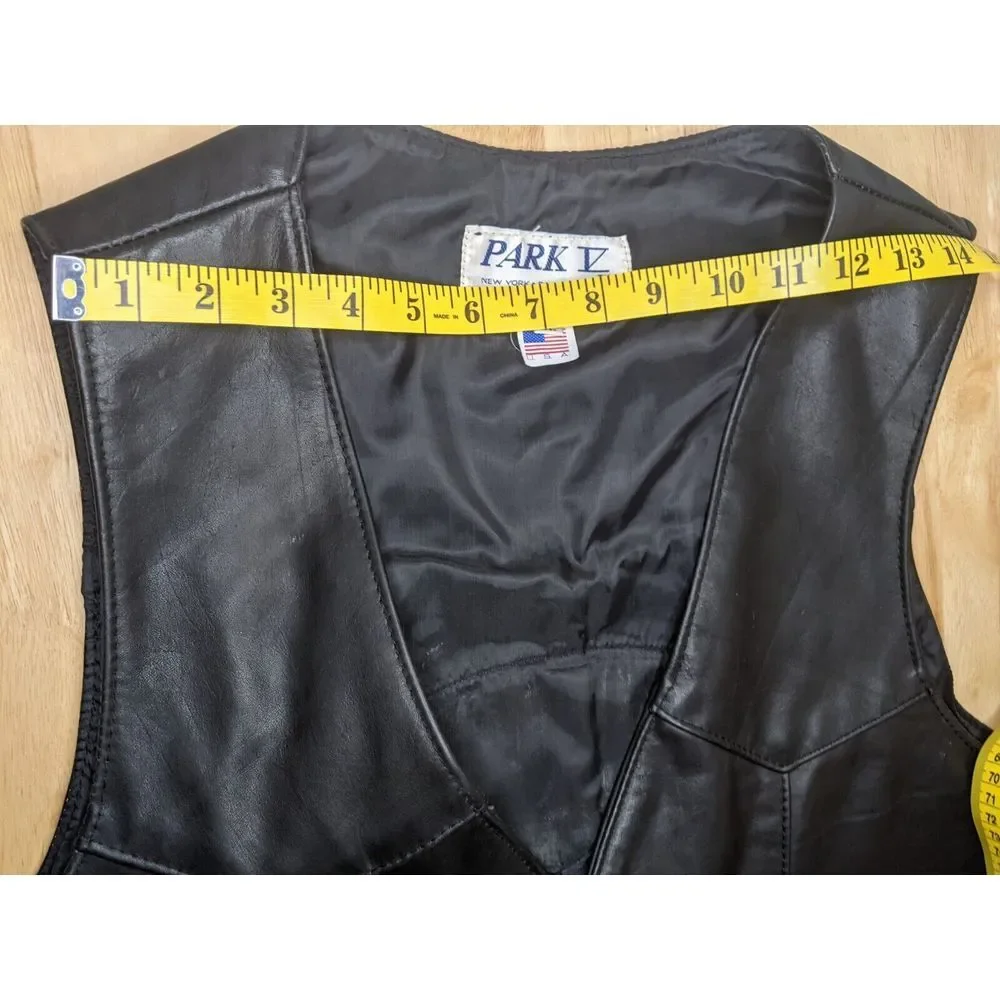 Vintage Park V 100% Leather Motorcycle Vest Harley‎ Owners Group Patches Mens 52